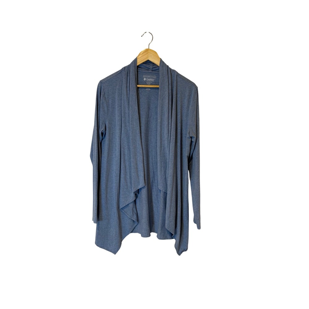 Coolibar Sun Wrap Women Medium Blue UPF 50+ Bamboo Cotton Draped Open Cardigan